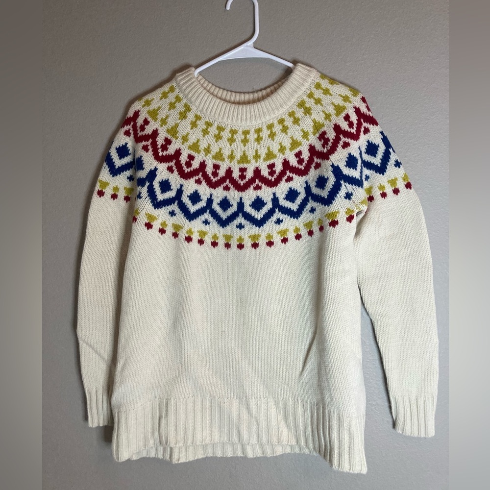 J. Crew Merino Wool Sweater Women's Small Beige Multicolor Long Sleeve Crewneck